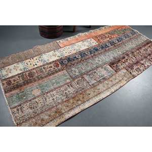 Alfombra de lana beige Bohemia vintage diseño de retazos rectangulares grandes estilo clásico para entrada y pasillo 4,1x9,2 pies - Product Image 2