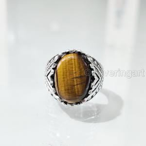 Anillo de Plata de Ley 925 para Hombre con Piedra Natural Ojo de Tigre, Piedra de Nacimiento de Junio, Todas las Tallas, Regalo de Navidad, Joyería Pesada, Venta al por Mayor - Product Image 2