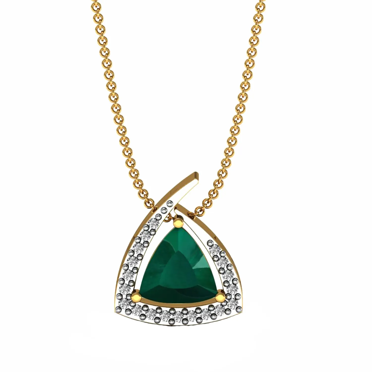 Nuovo ultimo trilione di forma di ciondolo smeraldo puro oro giallo 18k naturale pavè collana a catena di diamanti produttore di gioielli raffinati