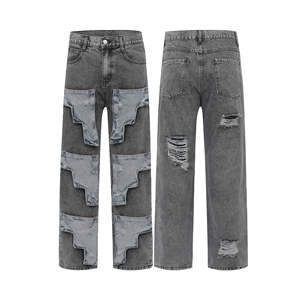 Pantalones Vaqueros de Mezclilla para Hombre con Logotipo Personalizado al por Mayor, Estilo Vintage, Retro, Deslavado, Roto, Casual, Ajustado, con Parches, Precio Bajo, Económico - Product Image 3