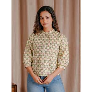 Pintux Style Cream Butti Cotton Short Top Printed Technics - Product Image 4