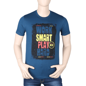Camiseta estampada de manga corta y cuello redondo para hombre, corte ajustado - Azul acero - Product Image 2
