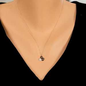 Collier en argent sterling 925 avec motif de grains de café et pierres roses, noires et blanches plaqué or pour les occasions sur le thème de la nourriture et des gouttes d'eau - Product Image 1