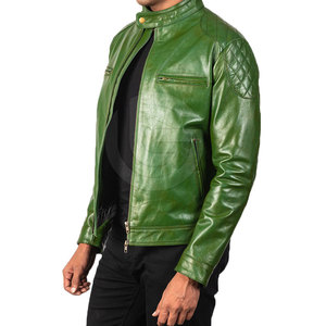 Custom Design Genuine <b>Sheepskin</b> Leather <b>Jacket</b> for Men Solid Color Stand Collar with Front Logo Canvas Material for Streetwear - Product Image 2