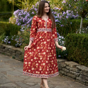 Vestido Davina Estampado a Mano, Vestido Casual de Verano Bohemio de Algodón Orgánico - Product Image 1