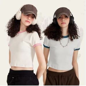Haut court personnalisé T-Shirt femme à manches courtes t-shirts courts basique Slim Fit décontracté Streetwear côtelé t-shirts - Product Image 4