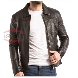 Veste en cuir décontractée pour homme, de qualité supérieure, noire, coupe-vent, pour l'hiver, par ISONZ - Product Image 4