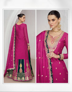 Bordado y trabajo hecho a mano en tela de seda Chinon tamaño libre cosido estilo paquistaní Salwar Kameez para colección paquistaní - Product Image 3