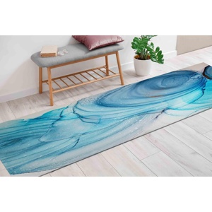 Tapis imprimé marbre abstrait : Décoration moderne de luxe bleue pour salon, tapis fin non tissé - Product Image 3