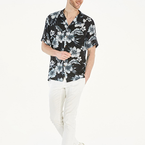 Casual Custom Digital Print Cotton V-neck Regular Fit Button Short Sleeve <b>Shirt</b> <b>Men</b> Latest Design Beach Wear Knitted Canvas - Product Image 4