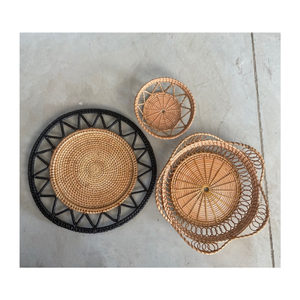 Assiette murale en rotin tressé - Assiette de présentation naturelle faite à la main - Panier décoratif bohème résistant aux taches et antidérapant pour la maison - Product Image 3