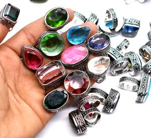 Surtido de anillos chapados en plata de cristal hechos a mano, lote de joyas de piedras preciosas de cuarzo originales para niñas y mujeres, incrustaciones de ajuste de bisel para - Product Image 2
