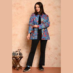 Winter Reversible Hooded Blazer <b>Jacket</b> for Ladies-Cotton Floral Print Short Length SHKL1013 - Product Image 4