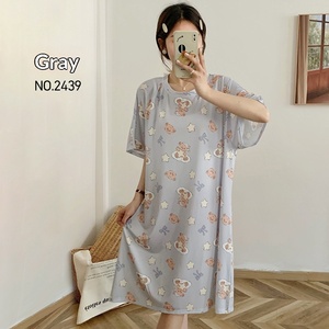 Camisón de Verano Estilo Coreano, Holgado, de Manga Corta, Pijama con Estampado de Oso de Dibujos Animados, Ropa de Dormir para Mujer - Product Image 1
