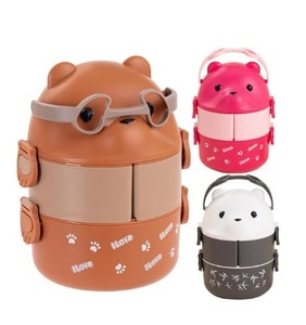 Boîtes à lunch en plastique pour enfants de qualité supérieure, vente en gros, contenants à lunch Teddy Bento avec cuillère et fourchette, sans BPA - Product Image 1