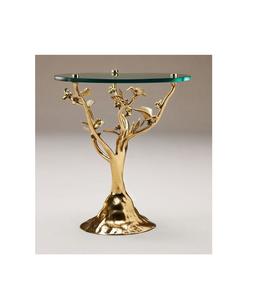 Table basse élégante en aluminium de conception florale avec le dessus en verre approprié aux intérieurs de salon et aux buts décoratifs - Product Image 2