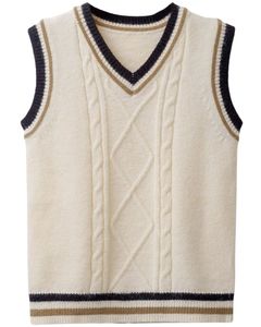 Cable Knit Sleeveless V Neck Sweater Vest With <b>Brown</b> And Black Stripes Soft Warm Knitwear For Men Classic Winter Style - Product Image 1