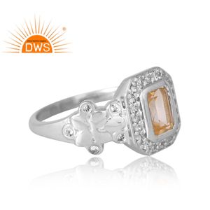 Nouveau design Bague en argent sterling plaqué palladium avec citrine naturelle et topaze blanche Fabricant de bijoux personnalisés - Product Image 4