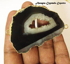 จี้พลอยสีดำอาเกตจีโอดแบบชิ้นจี้จักระสำหรับขายสร้อยคออาเกตคริสตัลจากอินเดียส่งออก - Product Image 2