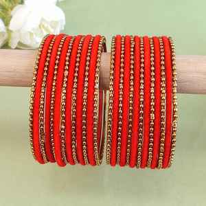 Joyería India al por mayor, pulsera con cuentas oxidadas, brazalete chapado en oro, terciopelo, boda, joyería nupcial para mujer, Rojo - Product Image 2