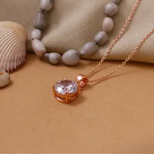 Trendy Round Cut Solitaire Pendant Necklace for Women in <b>Rose</b> <b>Gold</b> Plating Stock Code PE061 - Product Image 2