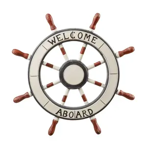 Barco de madera de playa náutica moderna con acabado Natural, volante de barco para el hogar, barco interior, rueda de barco para uso decorativo - Product Image 2