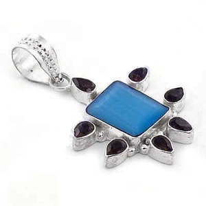 925 Silver Fine Pendant <b>Necklace</b> with Blue Gemstone for Women - Product Image 2