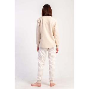 KADIN 2IPLIK XXL O YAKA UZUN KOL ETEGI OVAL MANSETLI PIJAMA TAKIM - BEIGE - BEIGE - Product Image 3