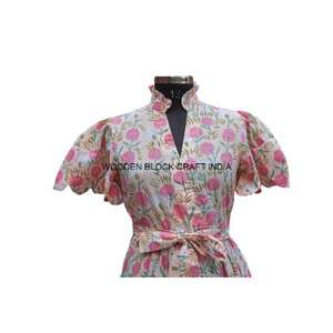 Robes midi moulante en coton 100% naturel tissé à la main, modernes, douces, respirantes, écologiques, de haute qualité, à motifs floraux pour tous les jours - Product Image 4