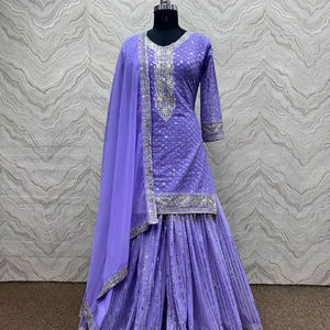 La fête était belle fantaisie lourde broderie et paillettes travail Top - Sharara avec Dupatta - Product Image 1