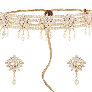 Bijoux traditionnels indiens pierre de couleur blanche avec collier de perles de cristal de conception de forme florale pour la mariée - Product Image 1