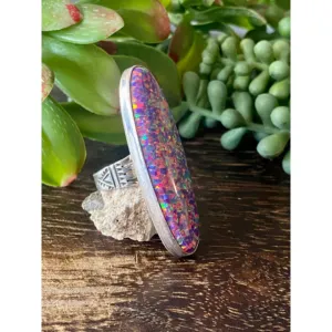 <b>Opal</b> & Sterling Silver <b>Ring</b> Size 6.25 by Patrick Yazzie-Bezel Set Rhodium Plated Everyday Wear - Product Image 3