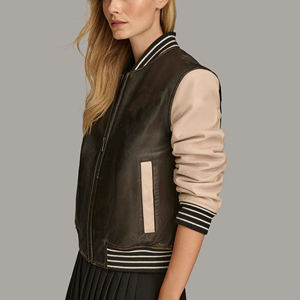 Vente chaude coupe décontractée en cuir pur veste universitaire zippée pour les femmes Streetwear veste universitaire chaude Hip Hop pour femmes - Product Image 4
