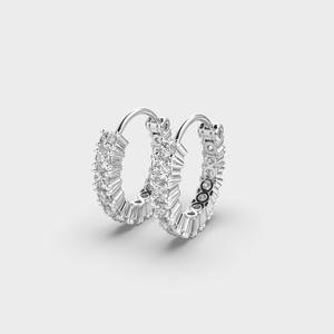 OEM Custom Cut Classic Diamond Hoop Earrings Solid 925 Sterling <b>Silver</b> Rhodium Plated Hinged <b>Huggie</b> Party Wedding Gift Women's - Product Image 2