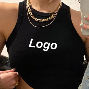 Top corto acanalado personalizable para mujer, camiseta sin mangas corta sólida para entrenamiento, estilo deportivo corto acanalado - Product Image 3