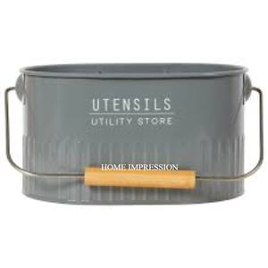 Galvanized Flatware <b>Caddy</b> Organizer for Home & <b>Kitchen</b> Counter top Outdoor Storage Pot With Wooden Handle Cutlery Holder <b>Caddy</b> - Product Image 1