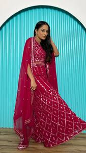 Elegante conjunto moderno de Indo Western, ajuste perfecto para el armario de fiesta de temporada festiva Lehenga Choli Georgette Palazzo - Product Image 5