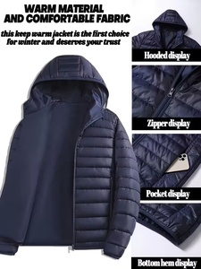 OEM Puffer <b>Jackets</b> Hooded Solid Color Winter Coat Winter Coat Warm Thick Mens <b>Jacket</b> Coat Custom Logo Zipper Closure Casual - Product Image 3