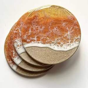 High Quality <b>Black</b> Stone <b>Coaster</b> for Home Kitchen Round Coffee Cup Mat Pads Tray Placemat Made of Resin New Design - Product Image 5