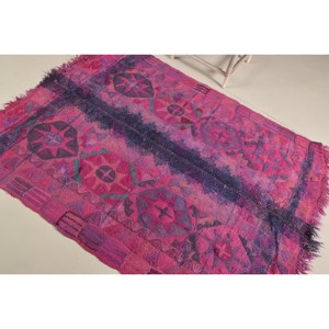 พรมตุรกีวินเทจขนาด 4.9x5.9 ฟุต, พรมปูพื้น, พรมขนสัตว์สีชมพูคิลิม - Product Image 4