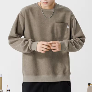 High quality <b>Corduroy</b> sweatshirt round neck long sleeved waffle t-<b>shirt</b> oversize drop shoulder sweatshirts unisex Hoodies - Product Image 4