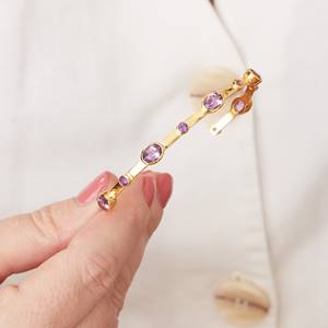 Bracelet manchette en argent ouvert pierre violet améthyste Bracelet multi pierres précieuses Bracelet manchette femme flexible de créateur texturé pour elle - Product Image 5