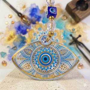Gold Evil Eye Wall Hanging 8cm Eye Nazar Amulet with Gold & Blue Design, Home Decor & Gift <b>Ornament</b> - Product Image 3