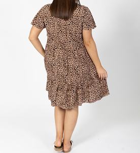 Vestido Casual de Verano para Mujer Tallas Grandes, Estampado de Leopardo, Gasa, Corte A, Ecológico, Vintage, Cuello en V, Manga Casquillo, Escalonado, Largo hasta la Rodilla - Product Image 2
