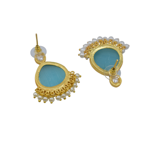 Nouvelle conception de boucles d'oreilles, boucles d'oreilles tendance, fabricant et fournisseur de boucles d'oreilles, plaqué or 18 carats, laiton, pierres pendantes - Product Image 3
