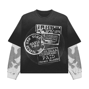 Double Sleeve Cotton T-<b>Shirts</b> Customize Acid Wash DTG Print <b>Men's</b> <b>Shirts</b> - Product Image 1