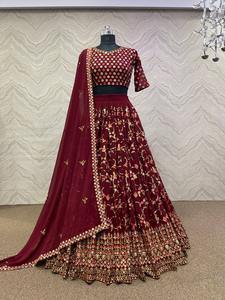 DERNIÈRE DESIGNER FÊTE PORTER COLLECTION DE MARIÉE LOURDE BRODERIE SÉQUENCE TRAVAIL LAHENGHA CHOLI AVEC DUPATTA - Product Image 3