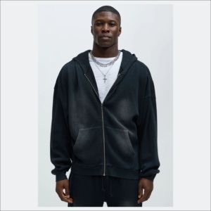 Haute Qualité Goutte D'épaule Soleil Fade Hoodies De Luxe Blancs Logo Personnalisé Patch Applique Brodé Vintage Wash Sun Fade Hoodies - Product Image 3