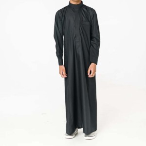 Hombres musulmanes modestos de talla grande invierno transpirable High Street Casual moderno botón frontal abierto Abaya - Product Image 1