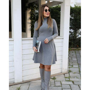 เดรสอะคริลิคคอเต่าแขนยาวทรงหลวมสำหรับผู้หญิง 28491 -สีเทา - Product Image 1